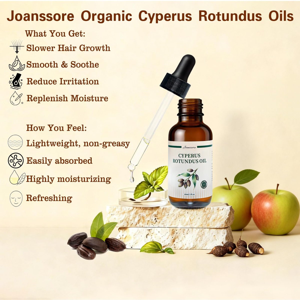 Joanssore 2 Pack Cyperus Rotundus Oil for Hair Removal - Organic Cyprus Rotundus Oil Reduces Unwanted & Ingrown Hair Growth, All Natural with No Side Effects, 2 Fl Oz Each - görsel 3