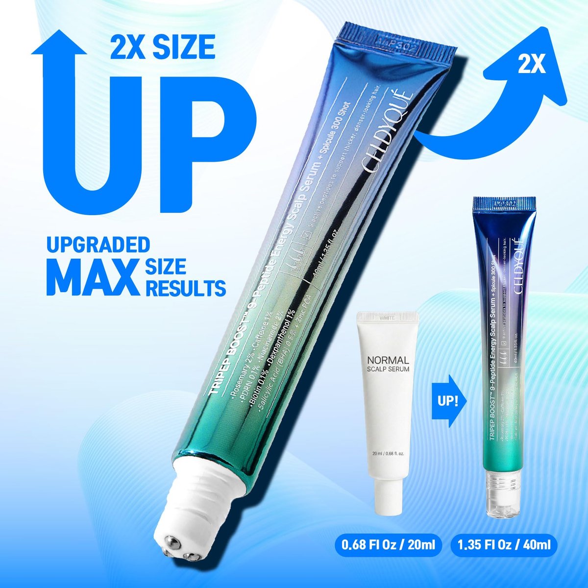9-Peptide Hair Growth Scalp Care Serum 1.35 Oz (2X Size) - Rosemary 2% Caffeine 1% PDRN & Spicule 300 Roll-On Type | Thicker Fuller-Looking Hair with Niacinamide Zinc PCA | Thinning Hair Korean Haircare Avelisse