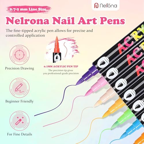 Nelrona 24 Colors Nail Art Pens Dual Tips 3D Nail Polish Pens Set - Quick-Drying Acrylic Paint Markers for Nail Design, DIY Home Salon Manicure Tools - görsel 6