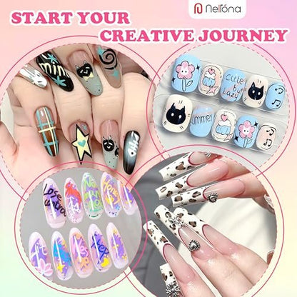 Nelrona 24 Colors Nail Art Pens Dual Tips 3D Nail Polish Pens Set - Quick-Drying Acrylic Paint Markers for Nail Design, DIY Home Salon Manicure Tools