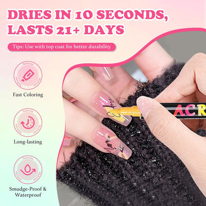 Nelrona 24 Colors Nail Art Pens Dual Tips 3D Nail Polish Pens Set - Quick-Drying Acrylic Paint Markers for Nail Design, DIY Home Salon Manicure Tools