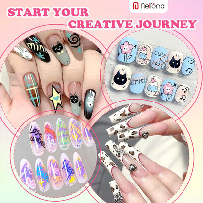 Nelrona 24 Colors Nail Art Pens Dual Tips 3D Nail Polish Pens Set - Quick-Drying Acrylic Paint Markers for Nail Design, DIY Home Salon Manicure Tools