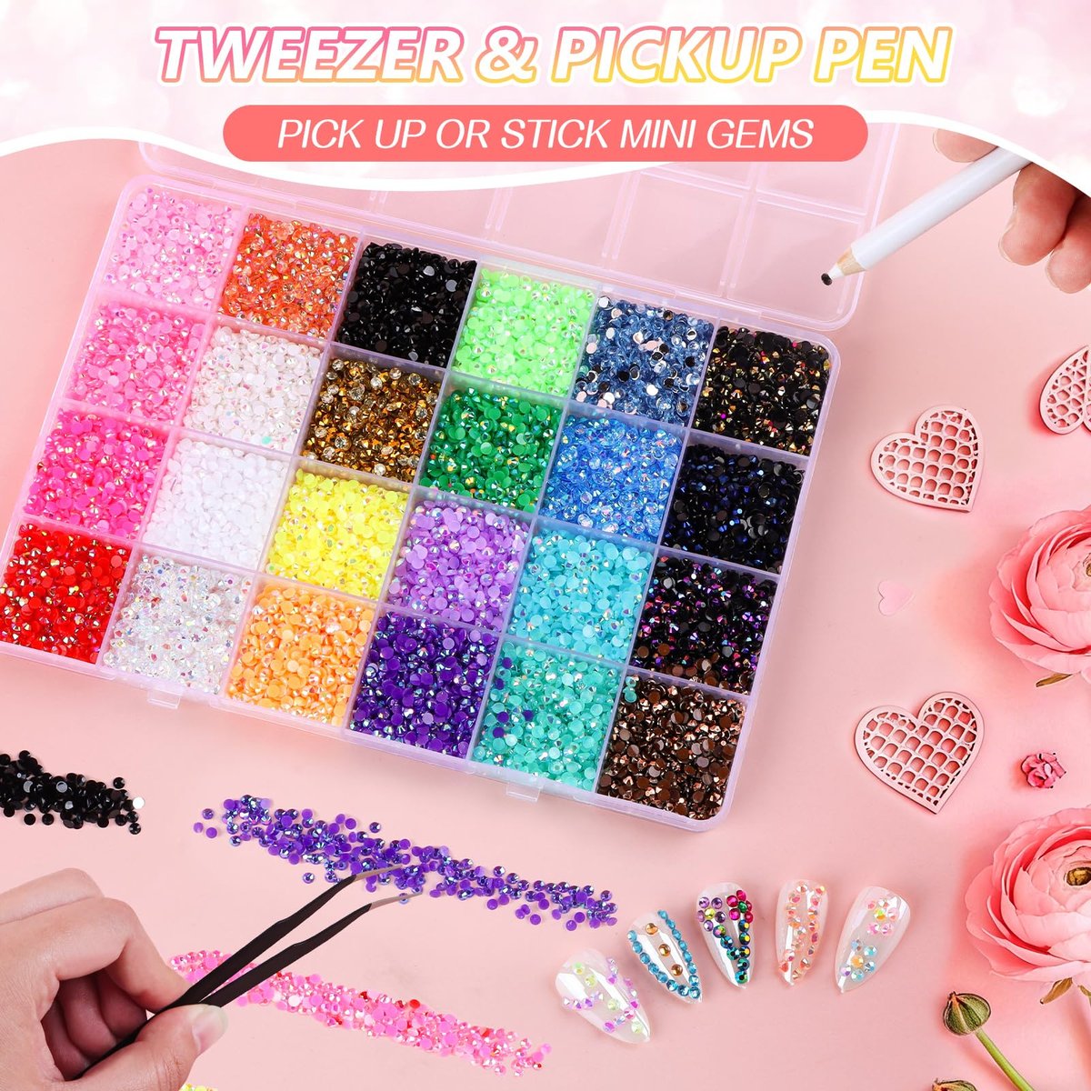 Kalolary 48000Pcs 48 Colors Jelly Rhinestones for Bedazzling and Diamond Art, 3mm Resin Flatback Gems Bedazzler Kit with 3Pcs B7000 Glue Tweezers & Pick Up Pen for DIY Crafting Crafts Book Shoes Nail Art Avelisse