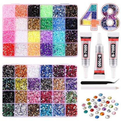 Kalolary 48000Pcs 48 Colors Jelly Rhinestones for Bedazzling and Diamond Art, 3mm Resin Flatback Gems Bedazzler Kit with 3Pcs B7000 Glue Tweezers & Pick Up Pen for DIY Crafting Crafts Book Shoes Nail Art Avelisse