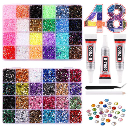 Kalolary 48000Pcs 48 Colors Jelly Rhinestones for Bedazzling and Diamond Art, 3mm Resin Flatback Gems Bedazzler Kit with 3Pcs B7000 Glue Tweezers & Pick Up Pen for DIY Crafting Crafts Book Shoes Nail Art Avelisse