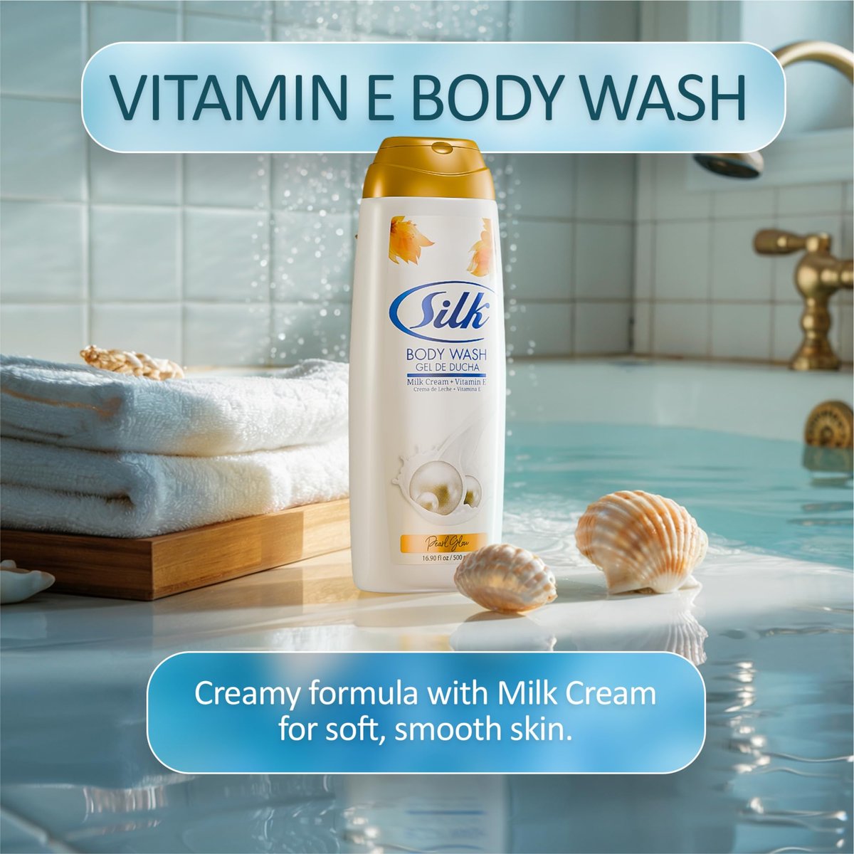 SILK Moisturizing Body Wash – Daily Hydrating Shower Gel & Foaming Cleanser with Vitamin E & Glycerin, Rich Lather for Dry Skin, Pearl Glow Scent, 16.9 Fl Oz - görsel 5