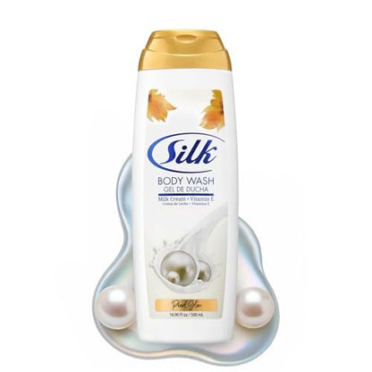 SILK Moisturizing Body Wash – Daily Hydrating Shower Gel & Foaming Cleanser with Vitamin E & Glycerin, Rich Lather for Dry Skin, Pearl Glow Scent, 16.9 Fl Oz