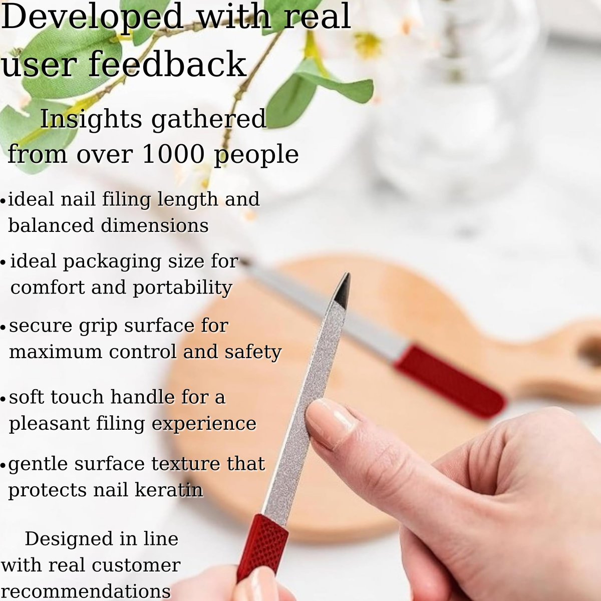 Professional Ruby Red Sapphire Nail File – Fine & Coarse, 5" Stainless Steel, Double-Sided Metal File, Ergonomic Non-Slip Handle, for Natural, Gel, Acrylic Nails, Manicure & Pedicure Tool Avelisse