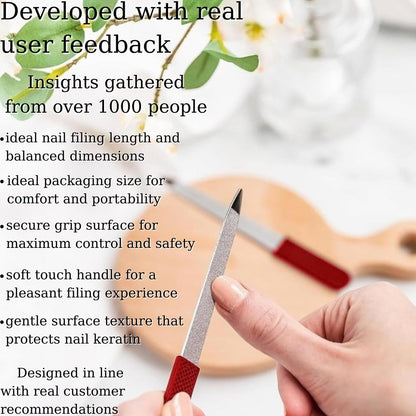 Professional Ruby Red Sapphire Nail File – Fine & Coarse, 5" Stainless Steel, Double-Sided Metal File, Ergonomic Non-Slip Handle, for Natural, Gel, Acrylic Nails, Manicure & Pedicure Tool Avelisse