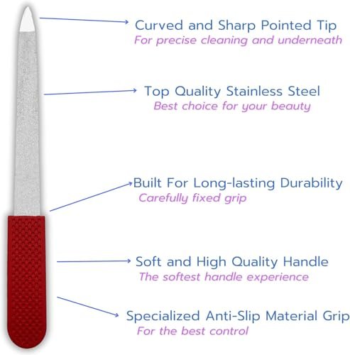 Professional Ruby Red Sapphire Nail File – Fine & Coarse, 5" Stainless Steel, Double-Sided Metal File, Ergonomic Non-Slip Handle, for Natural, Gel, Acrylic Nails, Manicure & Pedicure Tool Avelisse