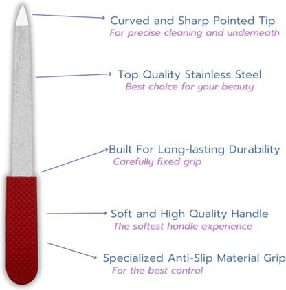 Professional Ruby Red Sapphire Nail File – Fine & Coarse, 5" Stainless Steel, Double-Sided Metal File, Ergonomic Non-Slip Handle, for Natural, Gel, Acrylic Nails, Manicure & Pedicure Tool Avelisse