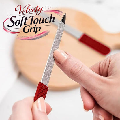 Professional Ruby Red Sapphire Nail File – Fine & Coarse, 5" Stainless Steel, Double-Sided Metal File, Ergonomic Non-Slip Handle, for Natural, Gel, Acrylic Nails, Manicure & Pedicure Tool Avelisse