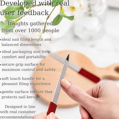 Professional Ruby Red Sapphire Nail File – Fine & Coarse, 5" Stainless Steel, Double-Sided Metal File, Ergonomic Non-Slip Handle, for Natural, Gel, Acrylic Nails, Manicure & Pedicure Tool Avelisse