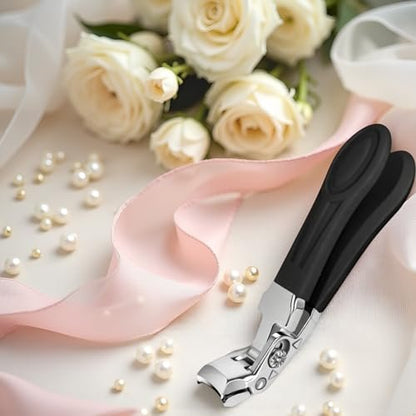 Professional Sapphire Black Angled Nail Clippers for Seniors – 5'' Elegant Thick Toenail Clipper with Nail File, Ultra-Sharp Blades, Nail Catcher, Easy Grip & Safe Home Manicure & Pedicure Care Tool Avelisse