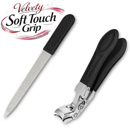 Professional Sapphire Black Angled Nail Clippers for Seniors – 5'' Elegant Thick Toenail Clipper with Nail File, Ultra-Sharp Blades, Nail Catcher, Easy Grip & Safe Home Manicure & Pedicure Care Tool Avelisse