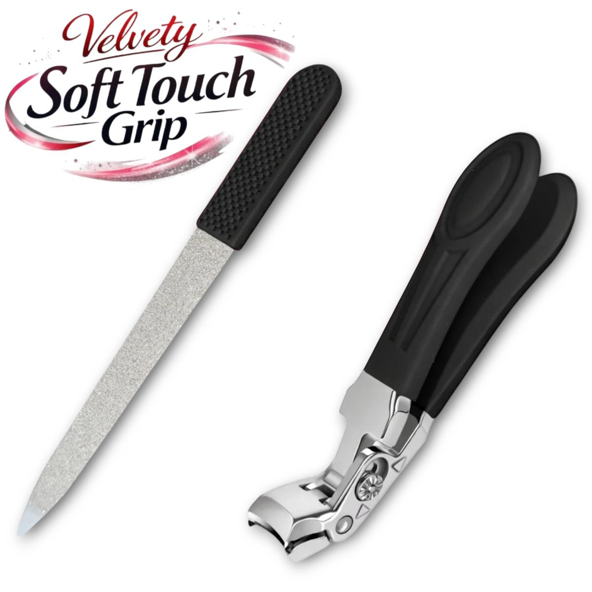 Professional Sapphire Black Angled Nail Clippers for Seniors – 5'' Elegant Thick Toenail Clipper with Nail File, Ultra-Sharp Blades, Nail Catcher, Easy Grip & Safe Home Manicure & Pedicure Care Tool Avelisse