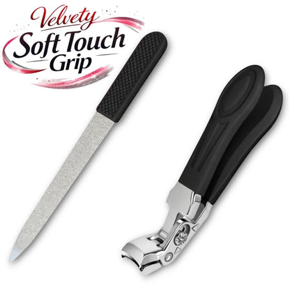 Professional Sapphire Black Angled Nail Clippers for Seniors – 5'' Elegant Thick Toenail Clipper with Nail File, Ultra-Sharp Blades, Nail Catcher, Easy Grip & Safe Home Manicure & Pedicure Care Tool Avelisse