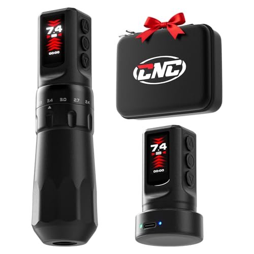 Wireless CNC Tattoo Pen Machine with 7 Adjustable Strokes, Fast-Charging 3040mAh Dual Batteries, Coreless Motor 2.4-4.5mm Stroke for Professional Artists (Black) - görsel 2