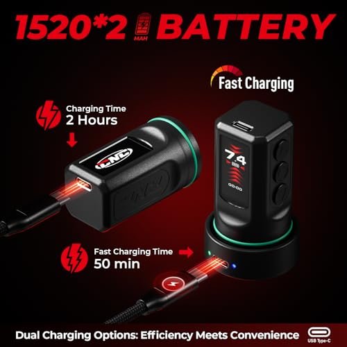 Wireless CNC Tattoo Pen Machine with 7 Adjustable Strokes, Fast-Charging 3040mAh Dual Batteries, Coreless Motor 2.4-4.5mm Stroke for Professional Artists (Black) - görsel 6