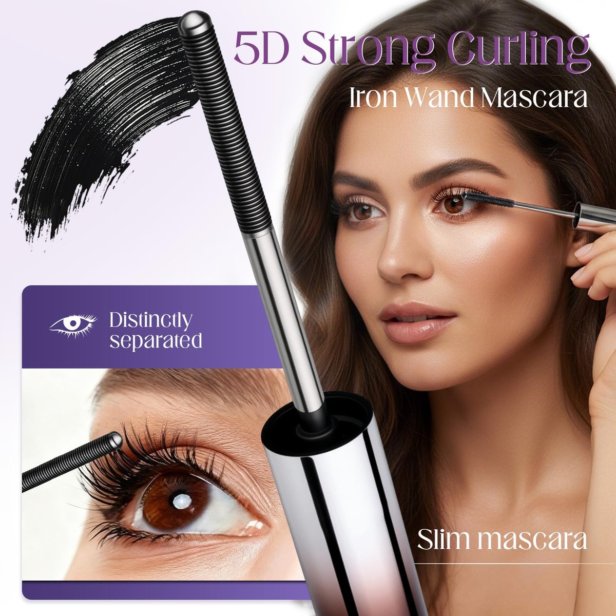 awrose Iron Wand Mascara - 5D Curling Eyelash Iron Mascara with Washable Metal Wands, Waterproof, Smudge Proof, Long-lasting Black Mascara for Volume and Length Avelisse