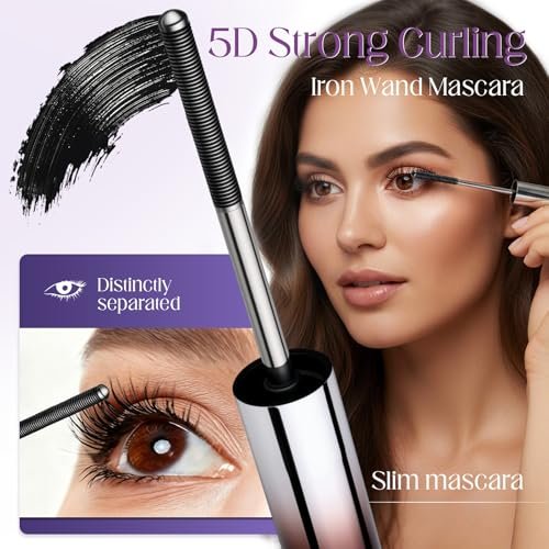 awrose Iron Wand Mascara - 5D Curling Eyelash Iron Mascara with Washable Metal Wands, Waterproof, Smudge Proof, Long-lasting Black Mascara for Volume and Length Avelisse