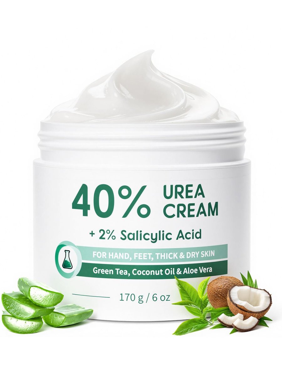 FAMIKYA 40% Urea Cream for Feet Maximum Strength - Foot Cream for Dry Cracked Heels with 2% Salicylic Acid, Moisturizer for Hands, Elbows, Knees, Rough Skin Avelisse