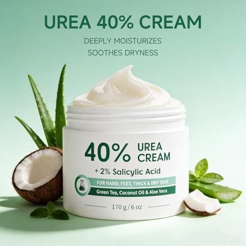 FAMIKYA 40% Urea Cream for Feet Maximum Strength - Foot Cream for Dry Cracked Heels with 2% Salicylic Acid, Moisturizer for Hands, Elbows, Knees, Rough Skin Avelisse