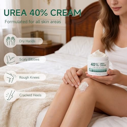 FAMIKYA 40% Urea Cream for Feet Maximum Strength - Foot Cream for Dry Cracked Heels with 2% Salicylic Acid, Moisturizer for Hands, Elbows, Knees, Rough Skin Avelisse