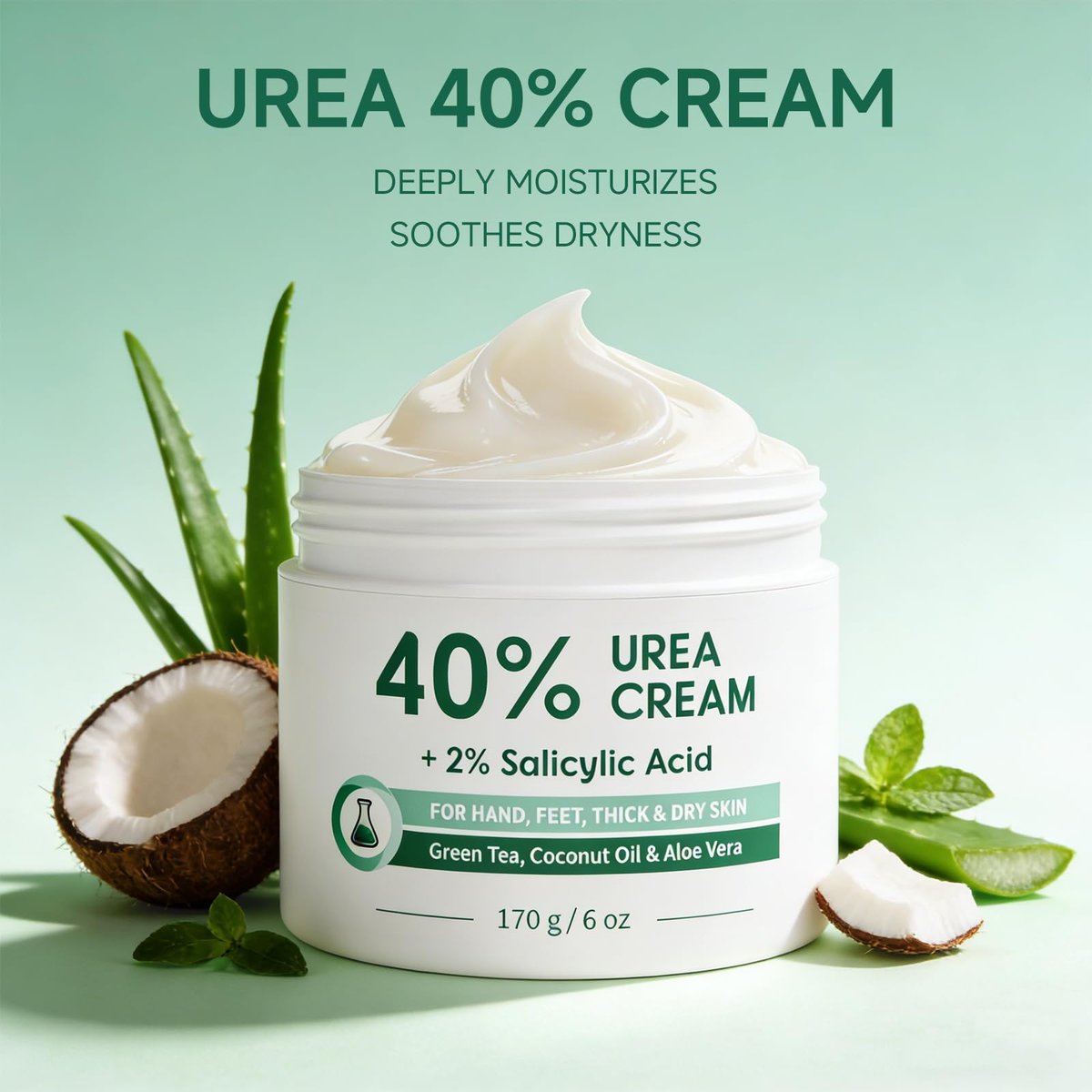 FAMIKYA 40% Urea Cream for Feet Maximum Strength - Foot Cream for Dry Cracked Heels with 2% Salicylic Acid, Moisturizer for Hands, Elbows, Knees, Rough Skin Avelisse