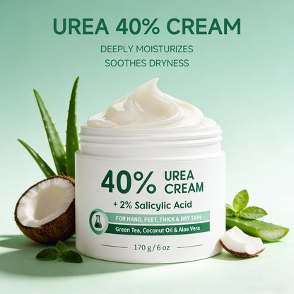 FAMIKYA 40% Urea Cream for Feet Maximum Strength - Foot Cream for Dry Cracked Heels with 2% Salicylic Acid, Moisturizer for Hands, Elbows, Knees, Rough Skin Avelisse