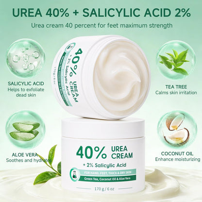 FAMIKYA 40% Urea Cream for Feet Maximum Strength - Foot Cream for Dry Cracked Heels with 2% Salicylic Acid, Moisturizer for Hands, Elbows, Knees, Rough Skin Avelisse