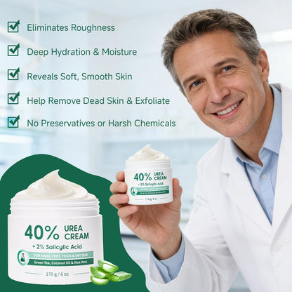 FAMIKYA 40% Urea Cream for Feet Maximum Strength - Foot Cream for Dry Cracked Heels with 2% Salicylic Acid, Moisturizer for Hands, Elbows, Knees, Rough Skin Avelisse