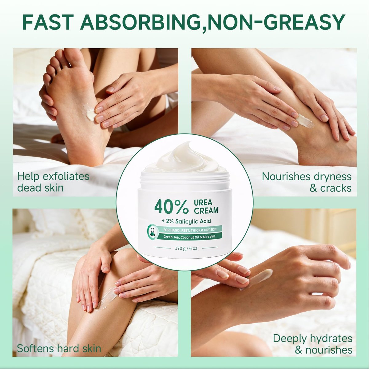 FAMIKYA 40% Urea Cream for Feet Maximum Strength - Foot Cream for Dry Cracked Heels with 2% Salicylic Acid, Moisturizer for Hands, Elbows, Knees, Rough Skin Avelisse