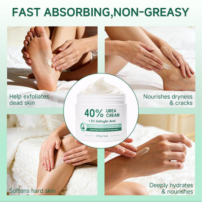 FAMIKYA 40% Urea Cream for Feet Maximum Strength - Foot Cream for Dry Cracked Heels with 2% Salicylic Acid, Moisturizer for Hands, Elbows, Knees, Rough Skin Avelisse
