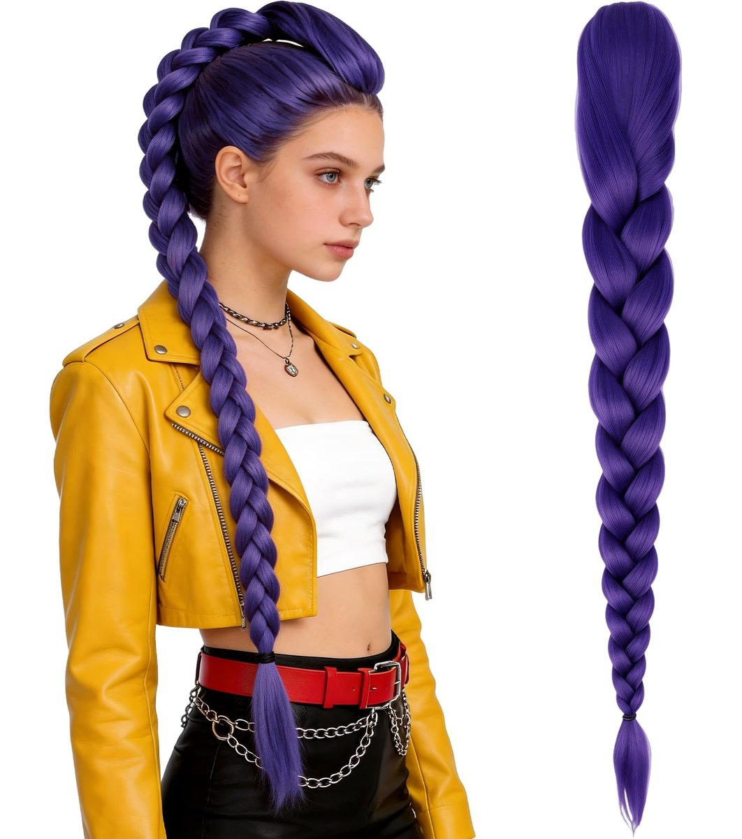 ASINWIN Purple Long Braided Ponytail Wig – Clip-On Colorful Hair Extension for Anime Cosplay, Comic Con & Halloween Avelisse