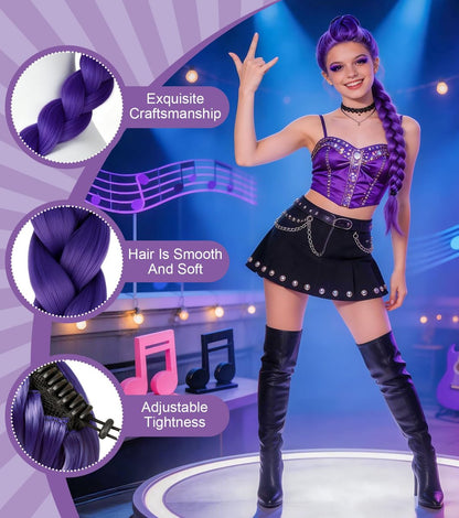 ASINWIN Purple Long Braided Ponytail Wig – Clip-On Colorful Hair Extension for Anime Cosplay, Comic Con & Halloween Avelisse