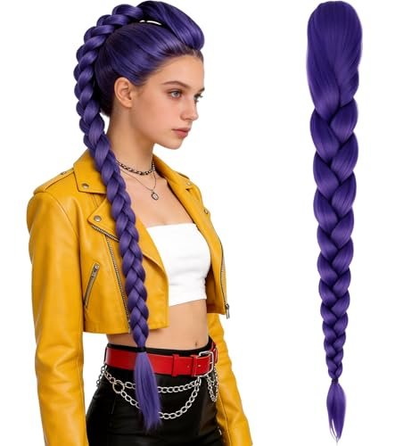 ASINWIN Purple Long Braided Ponytail Wig – Clip-On Colorful Hair Extension for Anime Cosplay, Comic Con & Halloween Avelisse