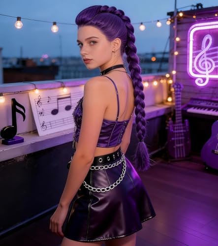 ASINWIN Purple Long Braided Ponytail Wig – Clip-On Colorful Hair Extension for Anime Cosplay, Comic Con & Halloween Avelisse