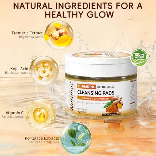 Turmeric Kojic Acid Cleansing Pads for Face – 60 Count Exfoliating & Brightening Facial Towelettes Avelisse