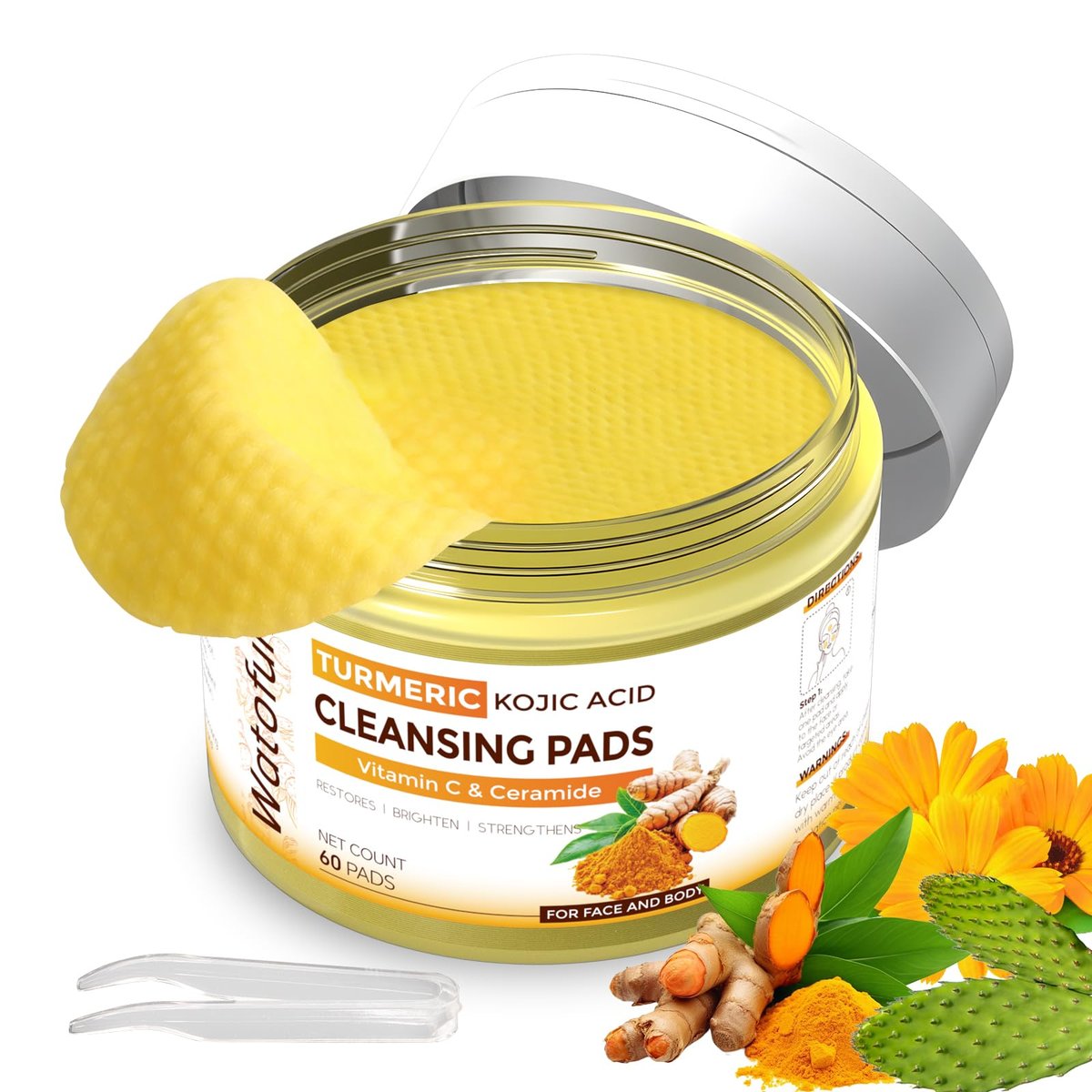 Turmeric Kojic Acid Cleansing Pads for Face – 60 Count Exfoliating & Brightening Facial Towelettes Avelisse
