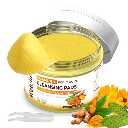 Turmeric Kojic Acid Cleansing Pads for Face – 60 Count Exfoliating & Brightening Facial Towelettes Avelisse