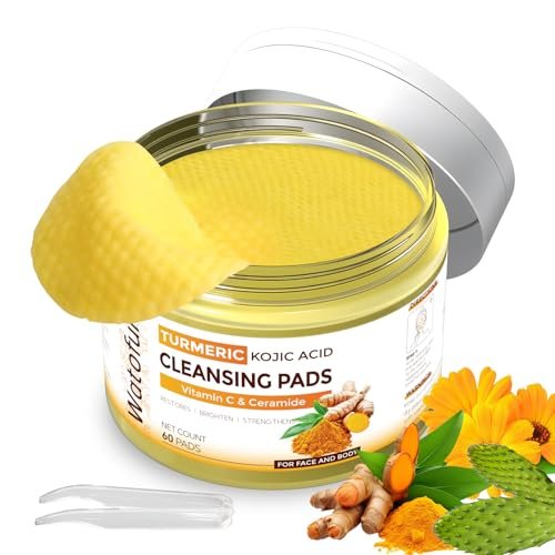 Turmeric Kojic Acid Cleansing Pads for Face – 60 Count Exfoliating & Brightening Facial Towelettes Avelisse