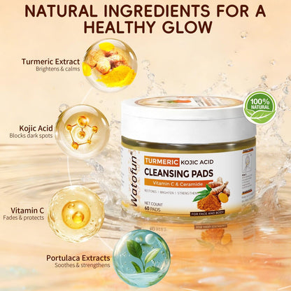 Turmeric Kojic Acid Cleansing Pads for Face – 60 Count Exfoliating & Brightening Facial Towelettes Avelisse