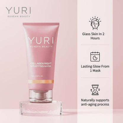 YURI BEAUTY Collagen Night Wrapping Mask – Overnight Glass Skin Peel Off Face Mask for Elasticity & Hydration, All Skin Types (2.53 fl.oz) Avelisse