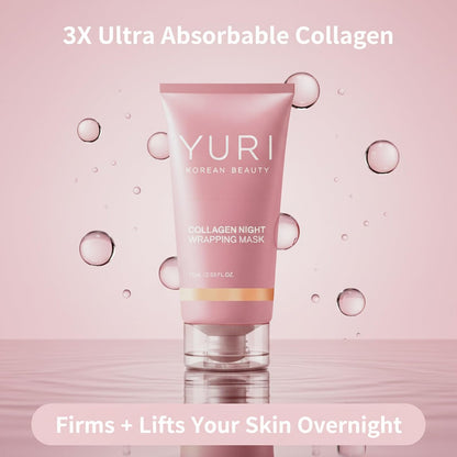 YURI BEAUTY Collagen Night Wrapping Mask – Overnight Glass Skin Peel Off Face Mask for Elasticity & Hydration, All Skin Types (2.53 fl.oz) Avelisse