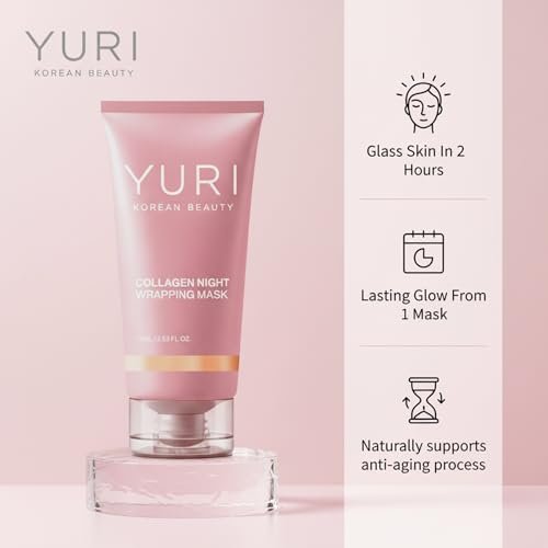 YURI BEAUTY Collagen Night Wrapping Mask – Overnight Glass Skin Peel Off Face Mask for Elasticity & Hydration, All Skin Types (2.53 fl.oz) Avelisse