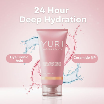 YURI BEAUTY Collagen Night Wrapping Mask – Overnight Glass Skin Peel Off Face Mask for Elasticity & Hydration, All Skin Types (2.53 fl.oz) Avelisse