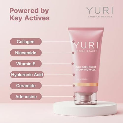 YURI BEAUTY Collagen Night Wrapping Mask – Overnight Glass Skin Peel Off Face Mask for Elasticity & Hydration, All Skin Types (2.53 fl.oz) Avelisse