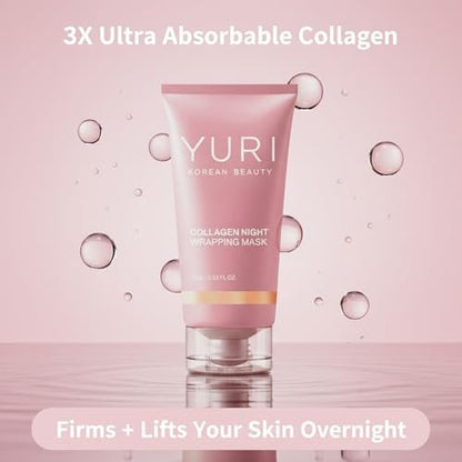 YURI BEAUTY Collagen Night Wrapping Mask – Overnight Glass Skin Peel Off Face Mask for Elasticity & Hydration, All Skin Types (2.53 fl.oz) Avelisse