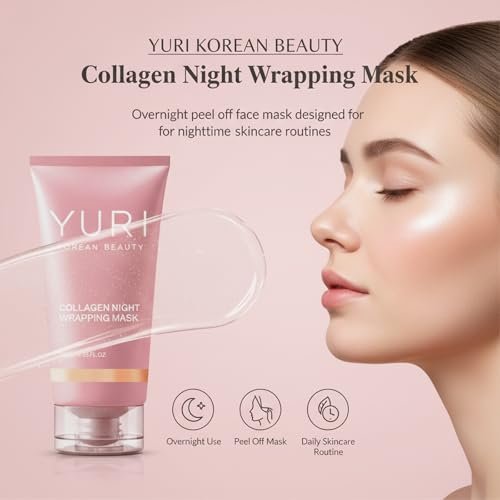 YURI BEAUTY Collagen Night Wrapping Mask – Overnight Glass Skin Peel Off Face Mask for Elasticity & Hydration, All Skin Types (2.53 fl.oz) Avelisse